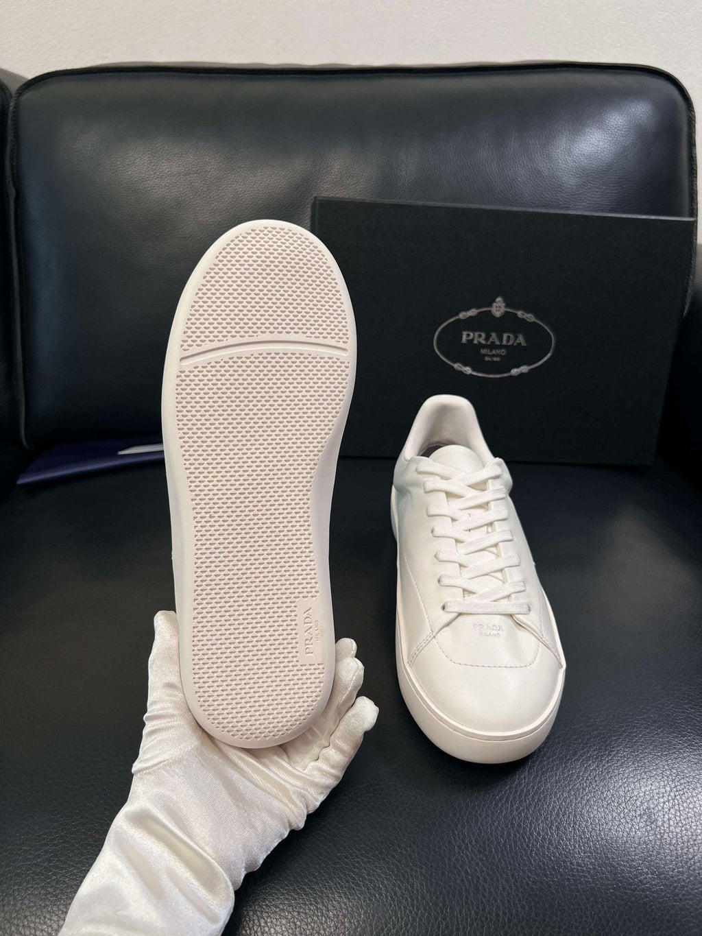 Prada Low-Top Leather Sneakers